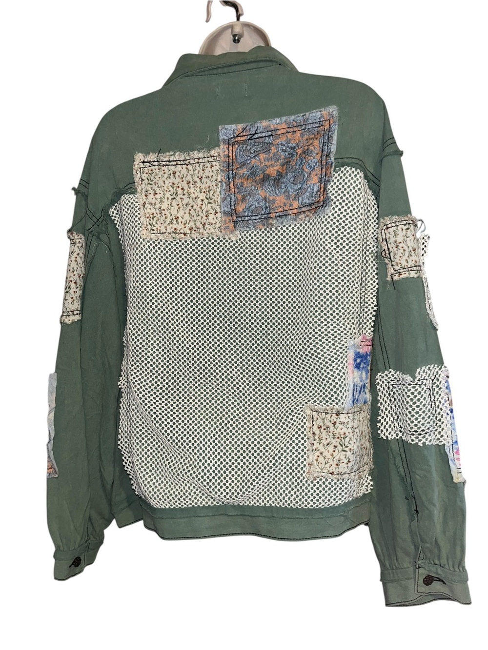 POL L Patchwork Denim Jacket in Sea Grass - Picture 9 of 9
